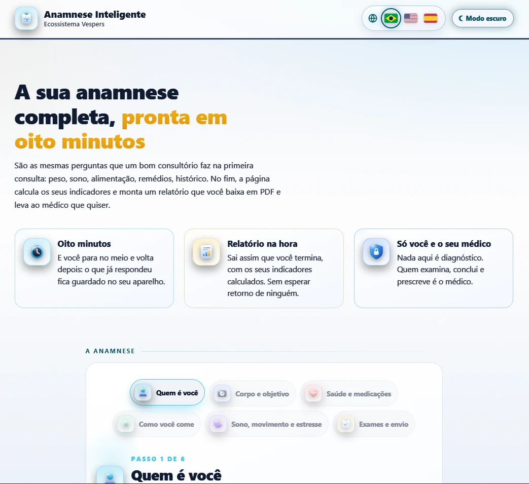 Tela da Anamnese Inteligente